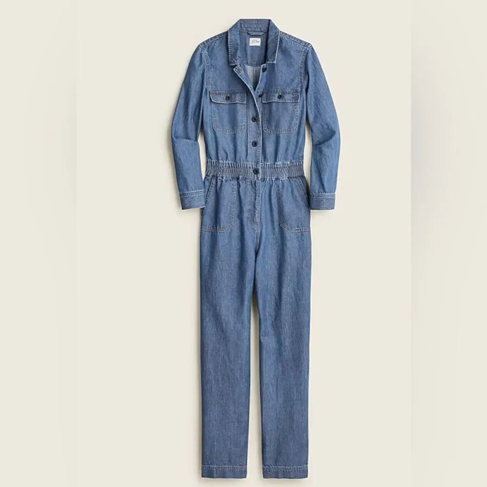 J. Crew Blue Jean Cinched Waist Denim Jumpsuit Size 6